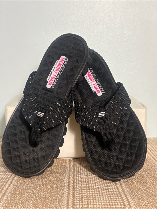 Skechers Shoes - Women’s Skechers EZ Flex Cool Beach Weave Flip-Flops; Metallic Woven Straps